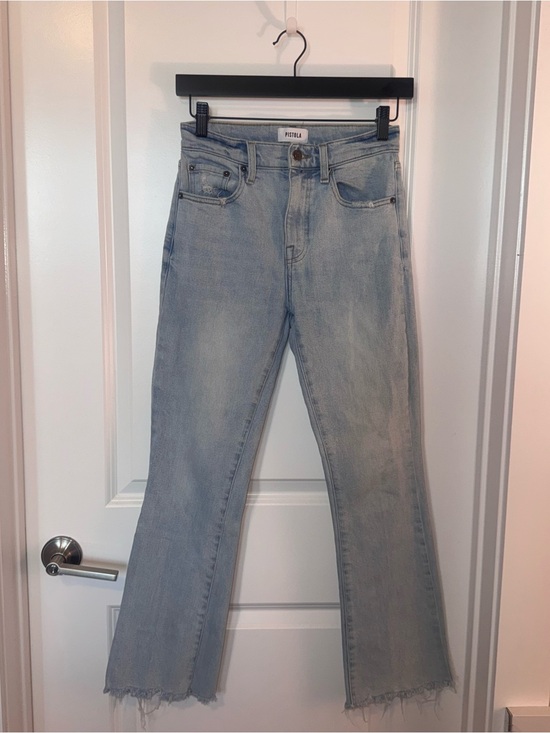 pistola Denim - Pistola Denim Size 26 Light Wash High Rise Crop Flare Jeans Raw Hem